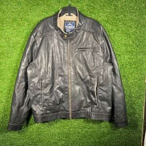 Climate Concepts Mens XL Black Faux Leather Sherpa Lined Moto Jacket